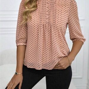 Blush Dot Pintuck Button-Front Blouse